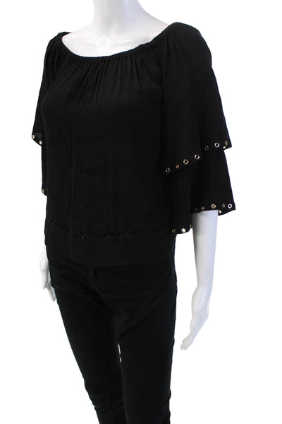 Muche Et Muchette Womens Off The Shoulder Grommet Detail Blouse Black One Size