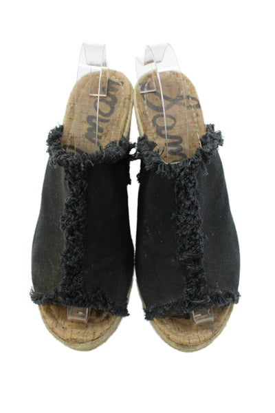 Sam Edelman Womens Distressed Detail Espadrille Platform Wedges Black Size 8.5