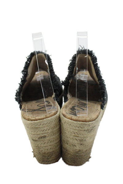 Sam Edelman Womens Distressed Detail Espadrille Platform Wedges Black Size 8.5