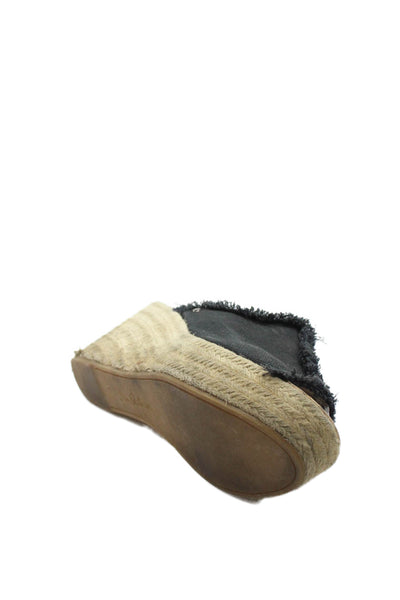 Sam Edelman Womens Distressed Detail Espadrille Platform Wedges Black Size 8.5