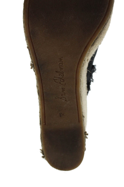 Sam Edelman Womens Distressed Detail Espadrille Platform Wedges Black Size 8.5
