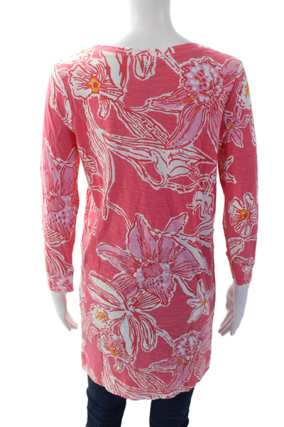Lilly Pulitzer Womens Cotton Round Neck Long Sleeve Floral Top Pink Size S