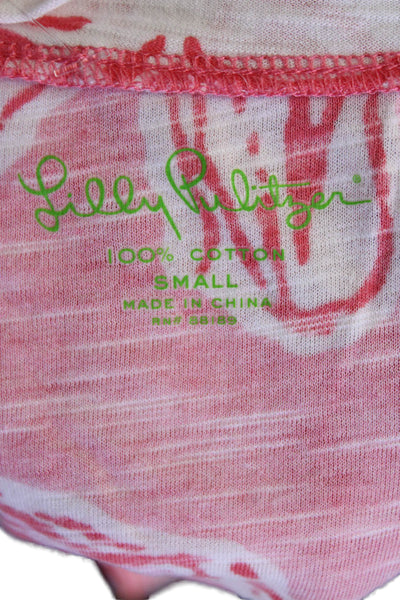 Lilly Pulitzer Womens Cotton Round Neck Long Sleeve Floral Top Pink Size S