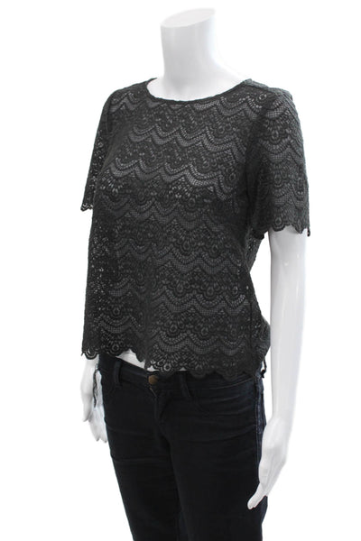 J Crew Womens Textured Lace Short Sleeve Round Neck Top Gray Size XS