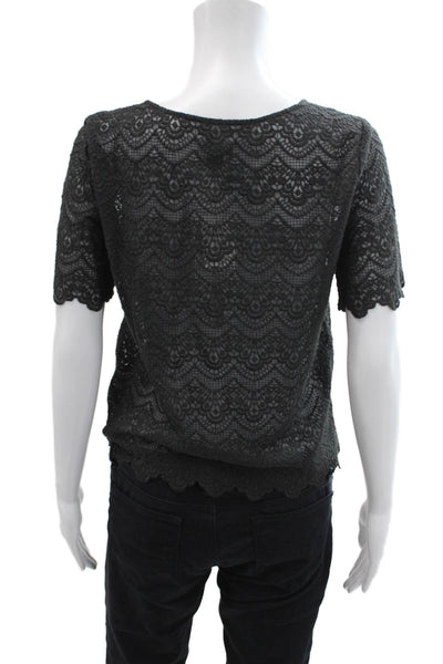 J Crew Womens Textured Lace Short Sleeve Round Neck Top Gray Size XS