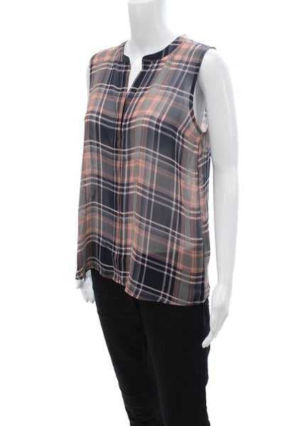 Loft Womens Textured Sleeveless Button Plaid Print Tank Top Multi Size M