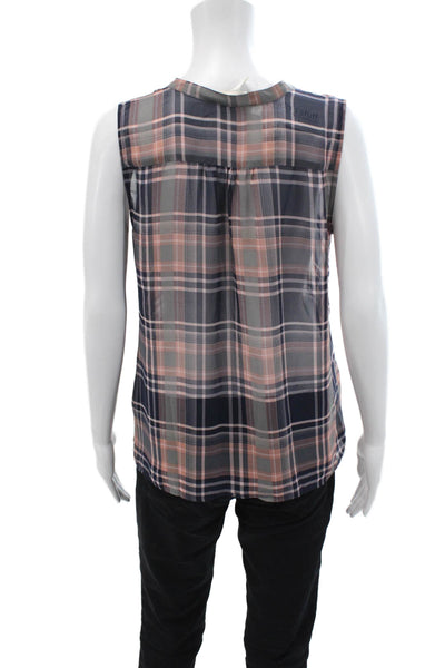 Loft Womens Textured Sleeveless Button Plaid Print Tank Top Multi Size M