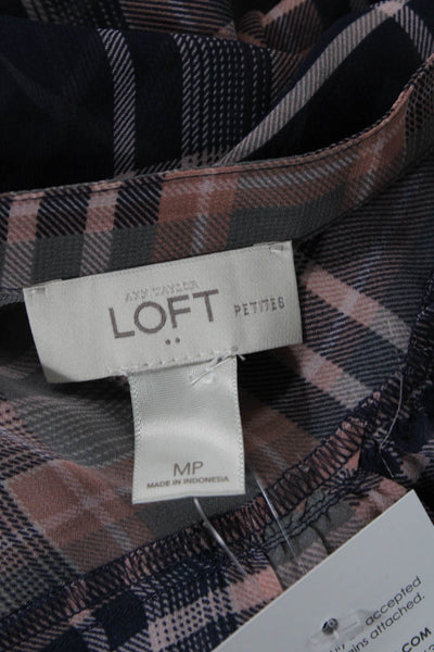 Loft Womens Textured Sleeveless Button Plaid Print Tank Top Multi Size M