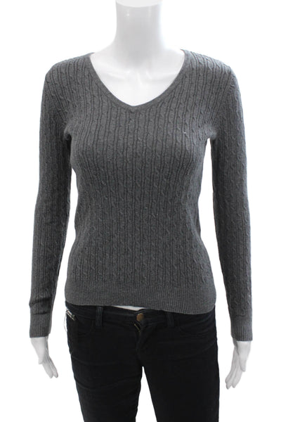 Talbots Womens Cotton Long Sleeve V-neck Knit Top Gray Size XS