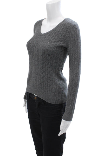 Talbots Womens Cotton Long Sleeve V-neck Knit Top Gray Size XS