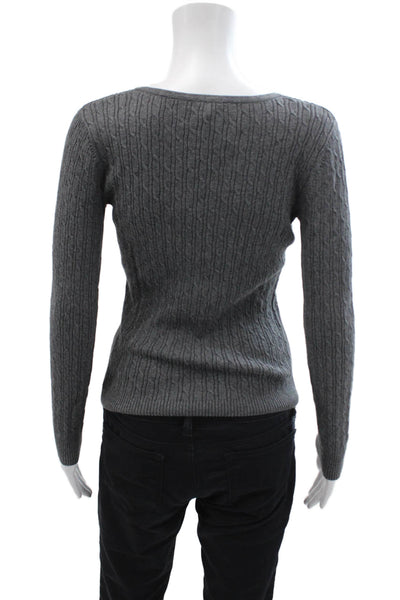 Talbots Womens Cotton Long Sleeve V-neck Knit Top Gray Size XS