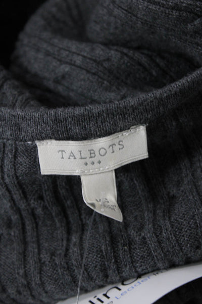 Talbots Womens Cotton Long Sleeve V-neck Knit Top Gray Size XS