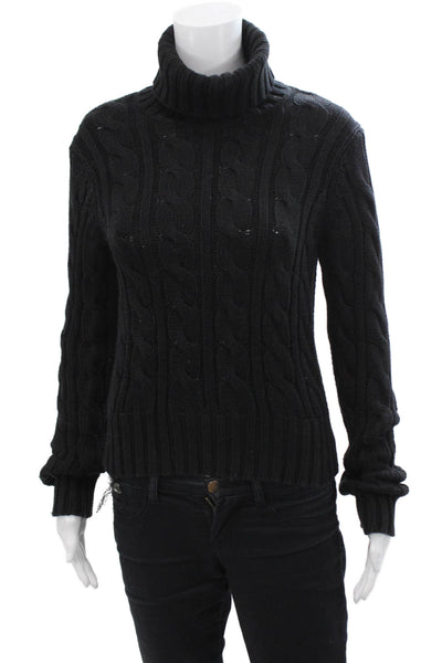 Ann Taylor Womens Cotton Long Sleeve Turtleneck Knit Sweater Black Size S