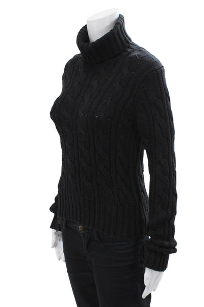 Ann Taylor Womens Cotton Long Sleeve Turtleneck Knit Sweater Black Size S