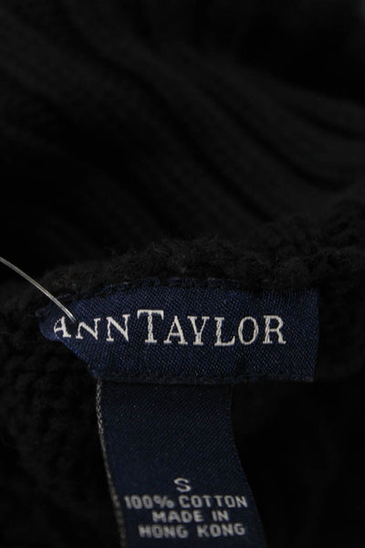 Ann Taylor Womens Cotton Long Sleeve Turtleneck Knit Sweater Black Size S