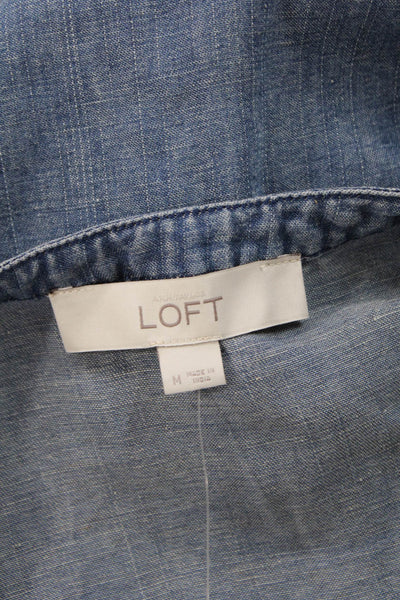 Loft Womens Cotton Sleeveless Button V-neck Tank Blouse Blue Size M