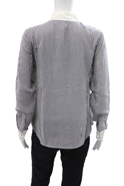 Ann Taylor Womens Silk Long Sleeve Collar Stripe Blouse Black Size 02