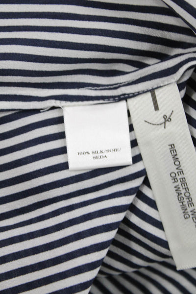 Ann Taylor Womens Silk Long Sleeve Collar Stripe Blouse Black Size 02