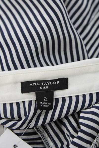 Ann Taylor Womens Silk Long Sleeve Collar Stripe Blouse Black Size 02