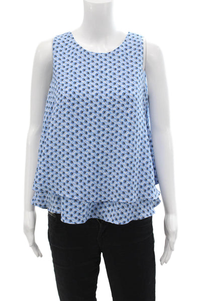 Loft Womens Textured Round Neck Sleeveless Colorblock Blouse Blue Size M