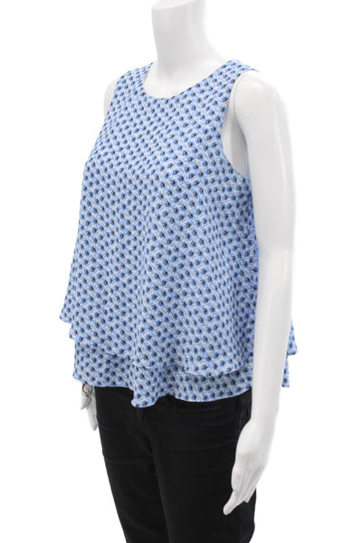 Loft Womens Textured Round Neck Sleeveless Colorblock Blouse Blue Size M