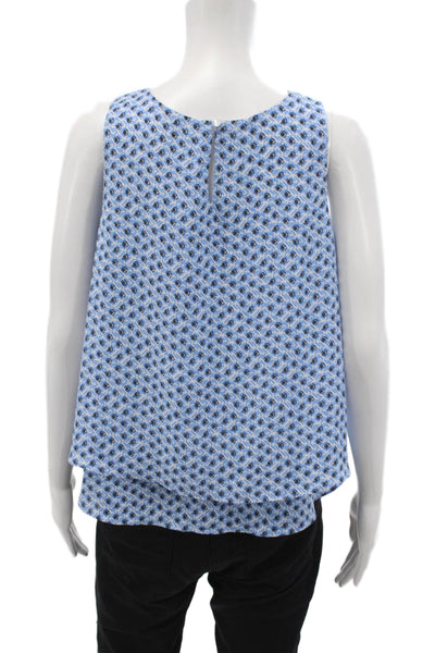 Loft Womens Textured Round Neck Sleeveless Colorblock Blouse Blue Size M