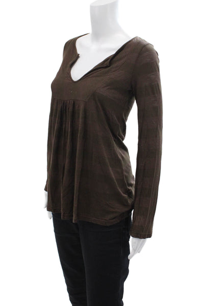 Splendid Womens Cotton V-neck Long Sleeve Button Top Brown Size S
