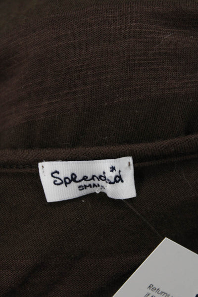 Splendid Womens Cotton V-neck Long Sleeve Button Top Brown Size S