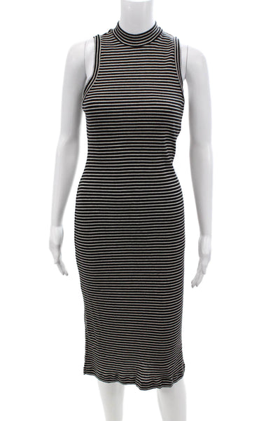 Madewell Womens Cotton High Neck Sleeveless Stripe Casual Dress White Size S