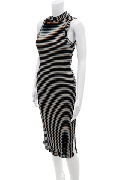 Madewell Womens Cotton High Neck Sleeveless Stripe Casual Dress White Size S