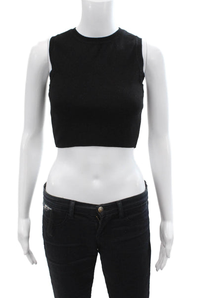 Zara WOmens Stretch Ribbed Cropped Sleeveless Top Black Size M