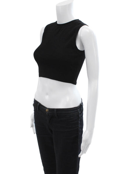 Zara WOmens Stretch Ribbed Cropped Sleeveless Top Black Size M