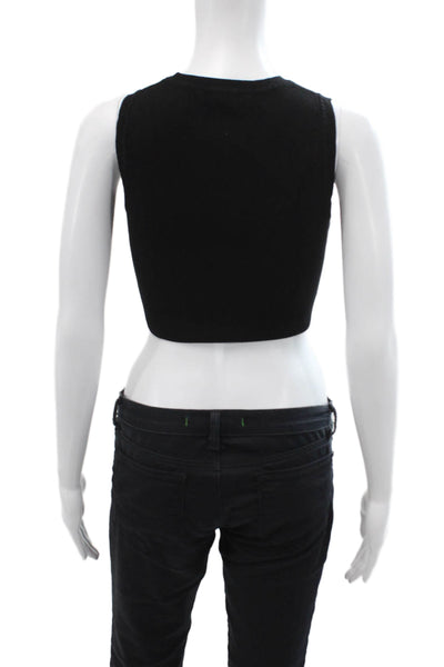 Zara WOmens Stretch Ribbed Cropped Sleeveless Top Black Size M
