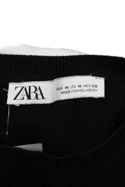 Zara WOmens Stretch Ribbed Cropped Sleeveless Top Black Size M