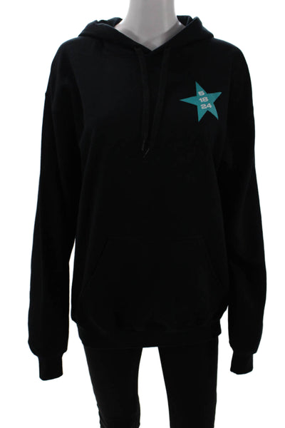 Gildan Womens Cotton Long Sleeve V-neck Drawstring Hoodie Black Size M