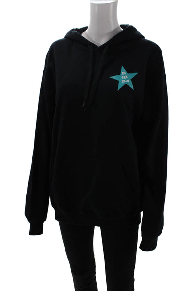 Gildan Womens Cotton Long Sleeve V-neck Drawstring Hoodie Black Size M