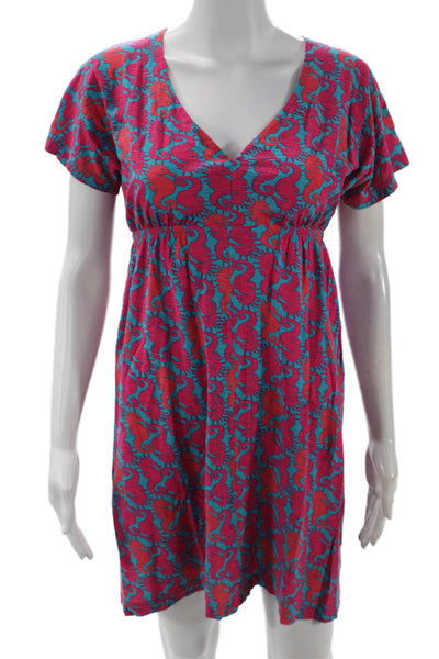 Lily Pulitzer Womens Cotton Short Sleeve V-neck Floral Dress Pink Size XS