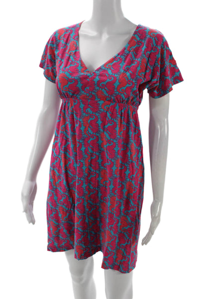 Lily Pulitzer Womens Cotton Short Sleeve V-neck Floral Dress Pink Size XS