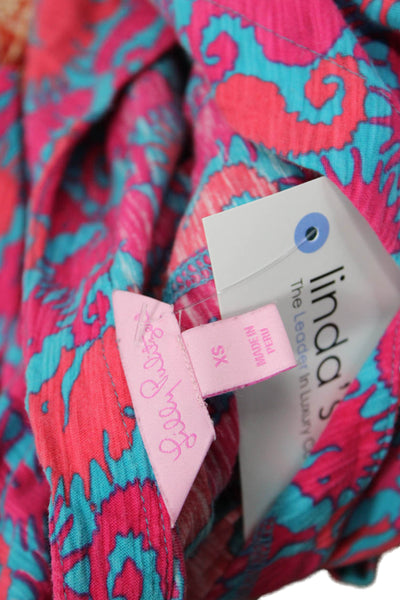 Lily Pulitzer Womens Cotton Short Sleeve V-neck Floral Dress Pink Size XS
