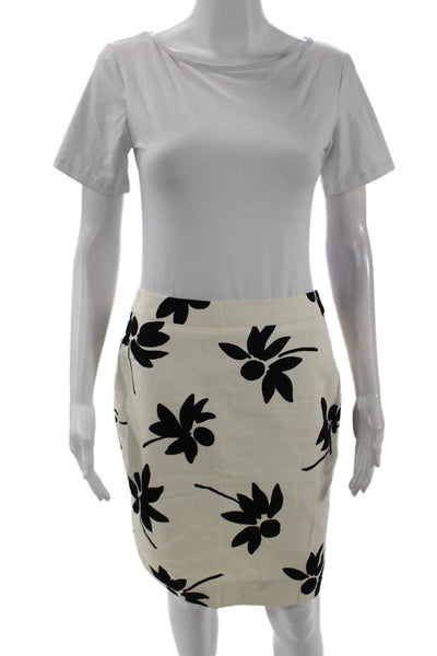 J Crew Womens Textured Lined Floral Pencil Skirt White Size 04