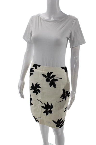 J Crew Womens Textured Lined Floral Pencil Skirt White Size 04