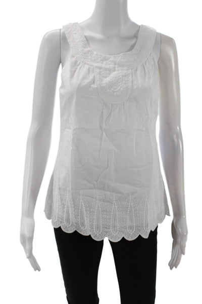 Vineyard Vines Womens Cotton Round Neck Sleeveless Lace Tank Top White Size XS