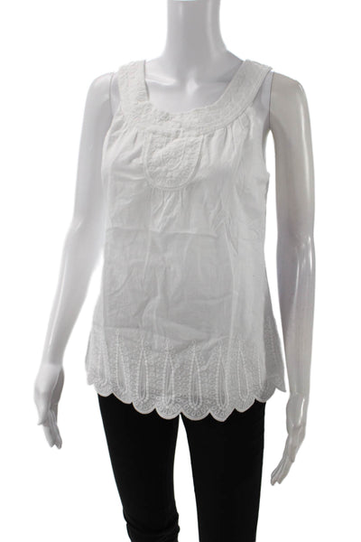 Vineyard Vines Womens Cotton Round Neck Sleeveless Lace Tank Top White Size XS
