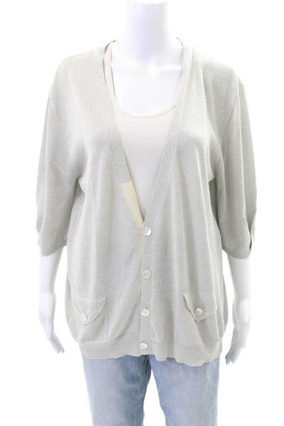 Yigal Azrouel Womens 3/4 Sleeve Metallic Knit Cardigan Sweater Silver Medium