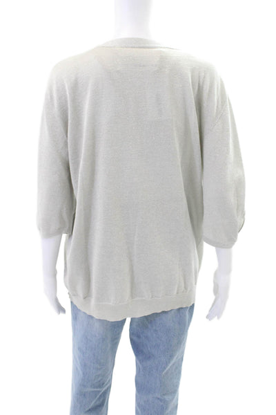 Yigal Azrouel Womens 3/4 Sleeve Metallic Knit Cardigan Sweater Silver Medium