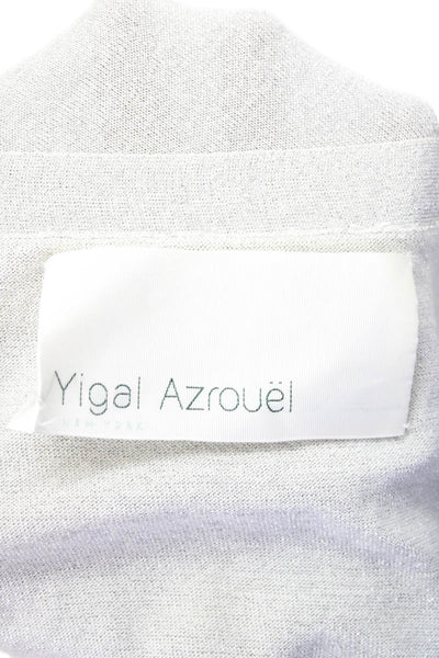 Yigal Azrouel Womens 3/4 Sleeve Metallic Knit Cardigan Sweater Silver Medium