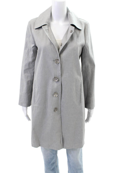Marine Penvern Womens Button Front Collared Woven Jacket Gray Size Small