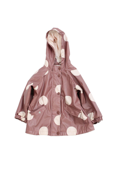 Zara Girls Front Zip Hooded Polka Dot Rain Coat Brown Pink Size 18-24 Months