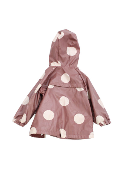 Zara Girls Front Zip Hooded Polka Dot Rain Coat Brown Pink Size 18-24 Months