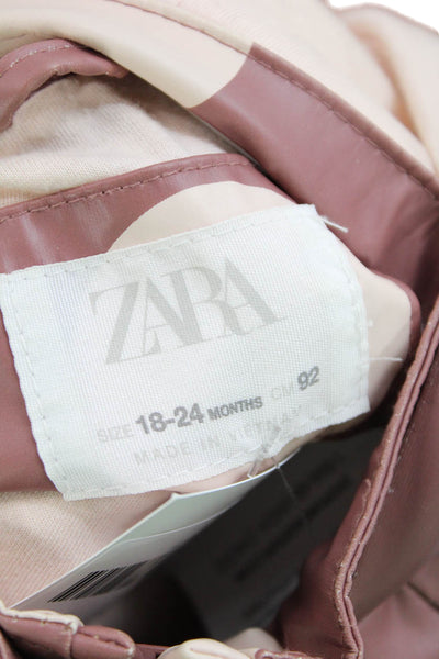 Zara Girls Front Zip Hooded Polka Dot Rain Coat Brown Pink Size 18-24 Months